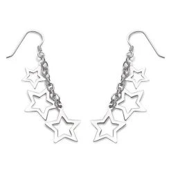 Silver Star Hook Wire Earrings - 40mm Drop - F0674