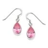 Silver Teardrop Pink Cubic Zirconia Hook Wire Earrings - F0747