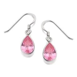 Silver Teardrop Pink Cubic Zirconia Hook Wire Earrings - F0747