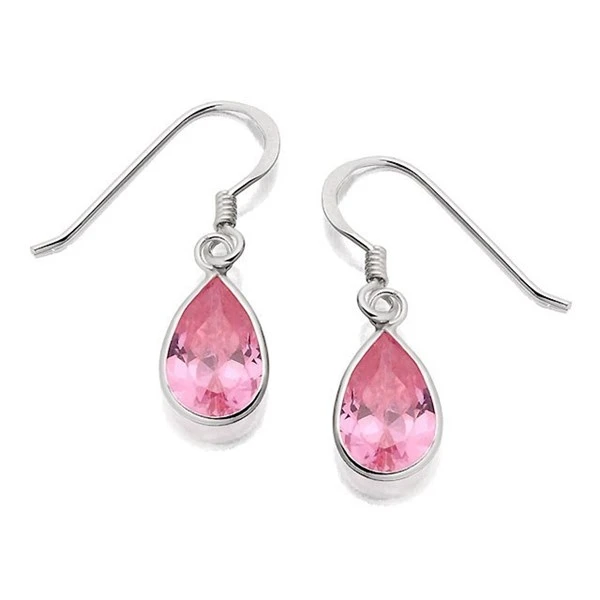 Silver Teardrop Pink Cubic Zirconia Hook Wire Earrings - F0747 1 Silver Teardrop Pink Cubic Zirconia Hook Wire Earrings - F0747