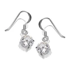 Silver Cubic Zirconia Hook Wire Drop Earrings - 10mm Drop - F0764