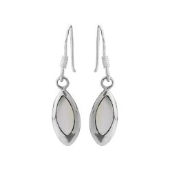 Silver Mother Of Pearl Hook Wire Earrings - 30mm Drop - F08006