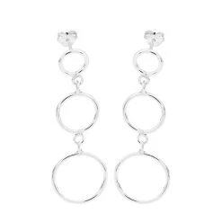 Silver Three Circles Drop Earrings - 45mm Drop - F10008