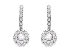 Silver Cubic Zirconia Cluster Drop Earrings - 22mm Drop - F11003