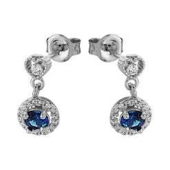 Silver Cubic Zirconia Halo Drop Earrings - 14mm Drop - F11014