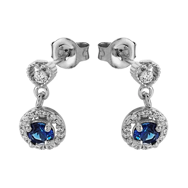 Silver Cubic Zirconia Halo Drop Earrings - 14mm Drop - F11014 1 Silver Cubic Zirconia Halo Drop Earrings - 14mm Drop - F11014