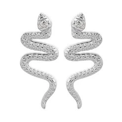 Silver Cubic Zirconia Snake Stud Earrings - 20mm - F11024