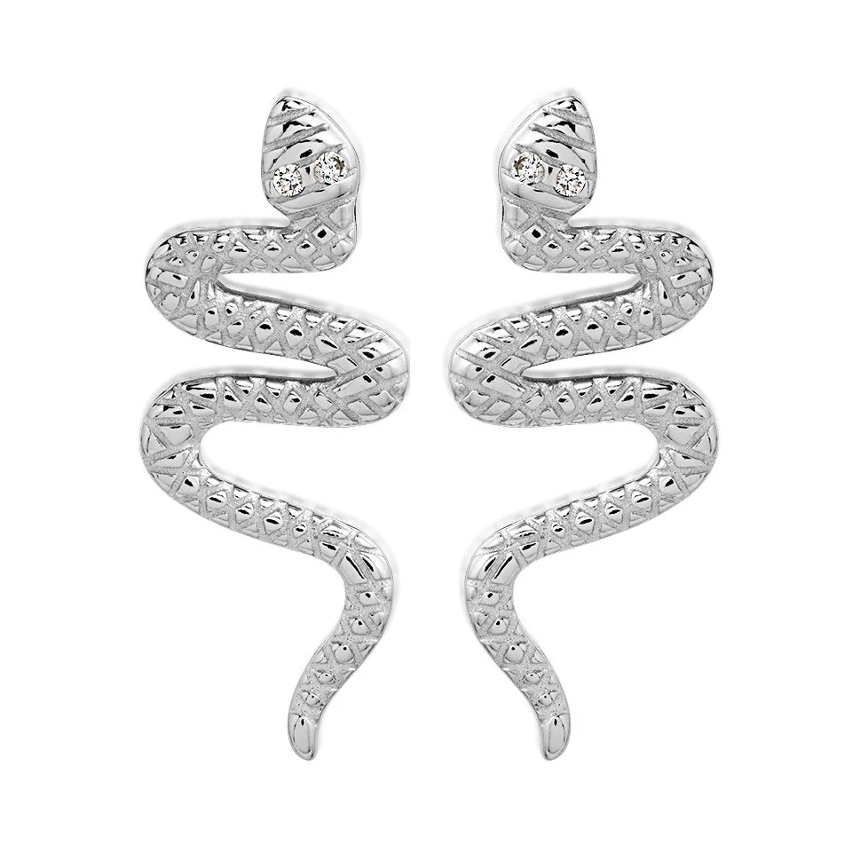 Silver Cubic Zirconia Snake Stud Earrings - 20mm - F11024 1 Silver Cubic Zirconia Snake Stud Earrings - 20mm - F11024