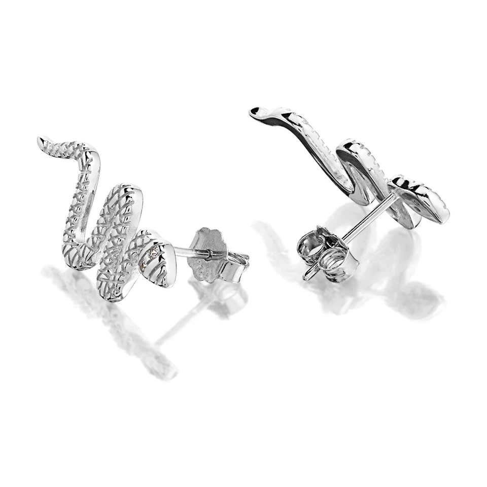 Silver Cubic Zirconia Snake Stud Earrings - 20mm - F11024 2 Silver Cubic Zirconia Snake Stud Earrings - 20mm - F11024 - Image 2