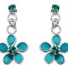 Silver Aqua Blue Crystal Flower Drop Earrings - 15mm Drop - F1136