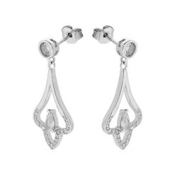 Silver Cubic Zirconia Fan Drop Earrings - 28mm Drop - F1215