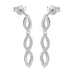 Silver Cubic Zirconia Infinity Drop Earrings - 26mm Drop - F1228