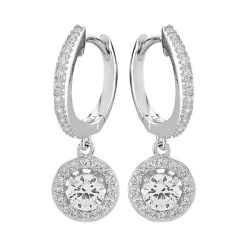 Silver Cubic Zirconia Hoop Drop Earrings - 20mm Drop - F13010