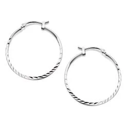 Silver Diamond Cut Hoop Earrings - 30mm - F1337
