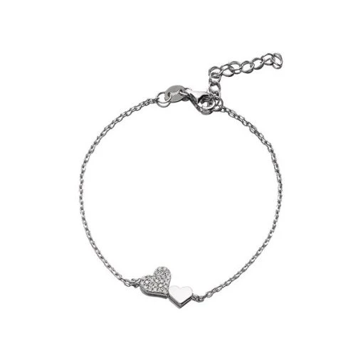 Silver Cubic Zirconia Hearts Bracelet - 7.5in - F1469 -Fhinds Shop F1469 L 1