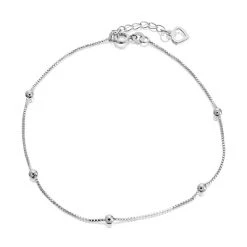 Silver Beaded Box Chain Anklet - 10in - F20001