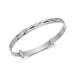 Silver Diamond Cut Expanding Baby Bangle - F2598