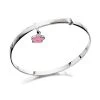 Silver Pink Enamel Flower Charm Expanding Children's Bangle - F2638