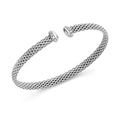 Silver Cubic Zirconia Flexi Torc Bangle - F2723