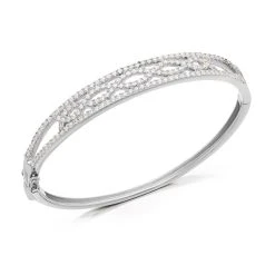 Silver Cubic Zirconia Hinged Bangle - F2724