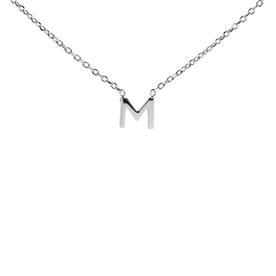 Silver Mini Initial M Necklace - F35112 1 Silver Mini Initial M Necklace - F35112