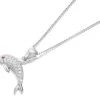 Silver White And Red Cubic Zirconia Dolphin Necklace - F3515