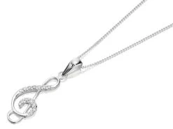 Silver Cubic Zirconia Treble Clef Necklace - F3516