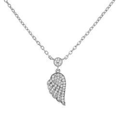 Silver Cubic Zirconia Angel Wing Necklace - F3587