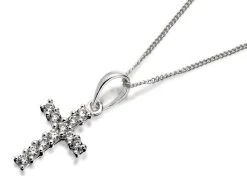 Silver Cubic Zirconia Cross And Chain - F3611