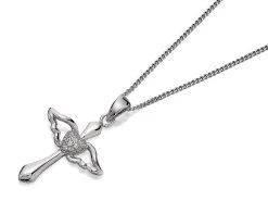 Silver Cubic Zirconia Angel Cross Necklace - F3622