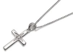 Silver Cubic Zirconia Cross And Chain - F3708
