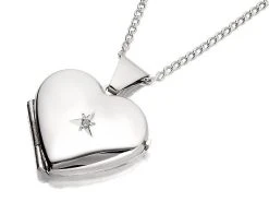 Silver Diamond Heart Locket - F4321