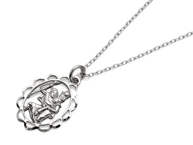Silver Open Oval St. Christopher And Chain - 18mm - F4546 1 Silver Open Oval St. Christopher And Chain - 18mm - F4546