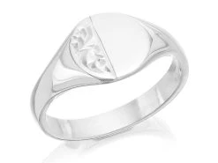 Silver Round Engraved Signet Ring - F5424