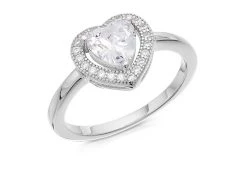 Silver Cubic Zirconia Heart Halo Ring - F60001