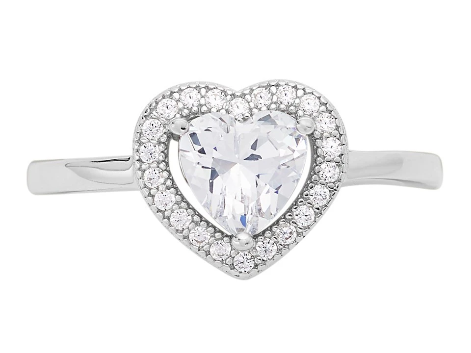 Silver Cubic Zirconia Heart Halo Ring - F60001 2 Silver Cubic Zirconia Heart Halo Ring - F60001 - Image 2