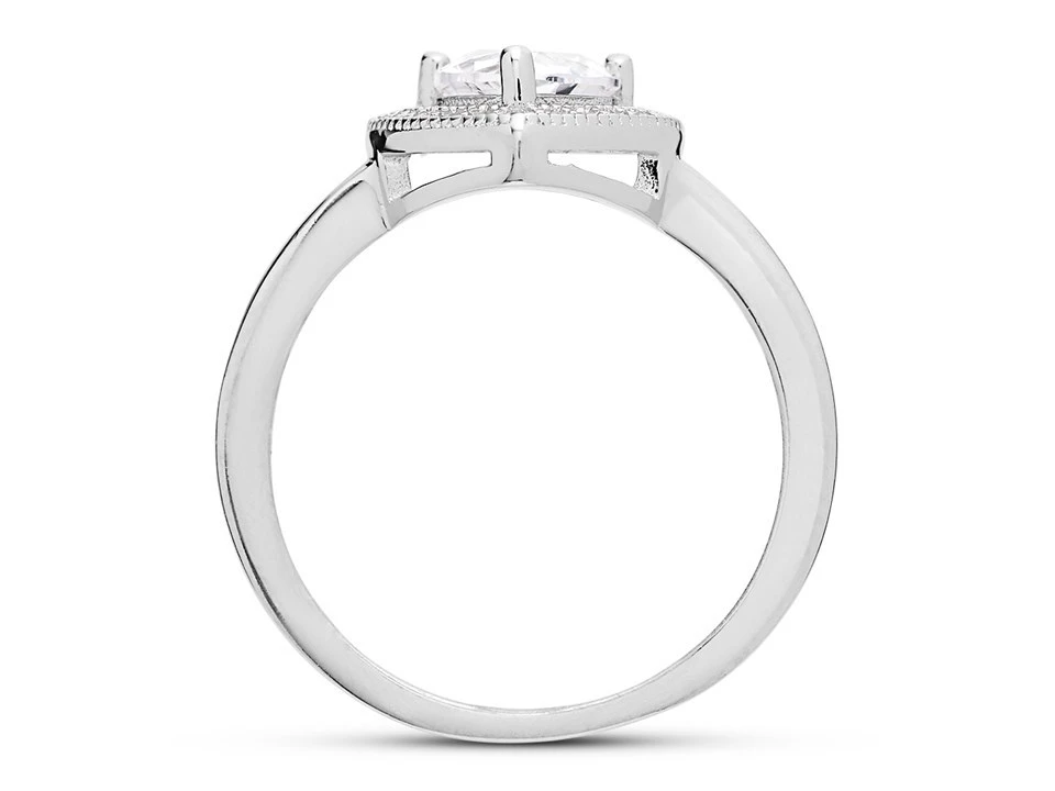 Silver Cubic Zirconia Heart Halo Ring - F60001 3 Silver Cubic Zirconia Heart Halo Ring - F60001 - Image 3