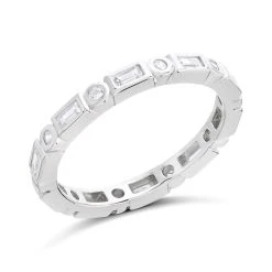 Silver Cubic Zirconia Band Ring - F6049