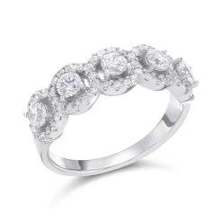 Silver Cubic Zirconia Five Halo Ring - F6051