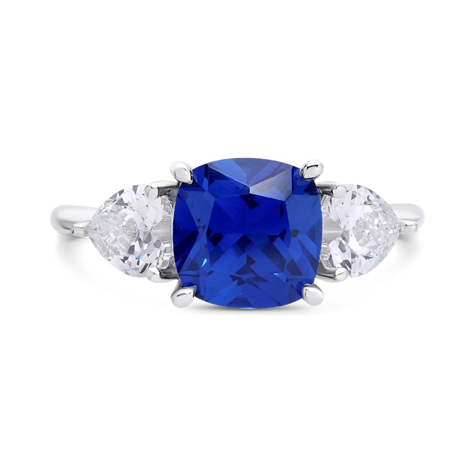 Silver Cubic Zirconia Trilogy Ring - F6053 2 Silver Cubic Zirconia Trilogy Ring - F6053 - Image 2