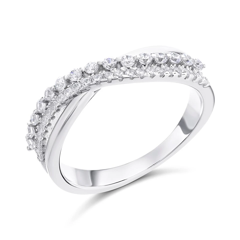 Silver Cubic Zirconia Wave Ring - F6057 1 Silver Cubic Zirconia Wave Ring - F6057