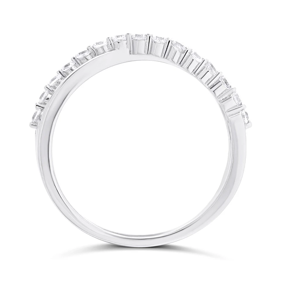 Silver Cubic Zirconia Wave Ring - F6057 3 Silver Cubic Zirconia Wave Ring - F6057 - Image 3