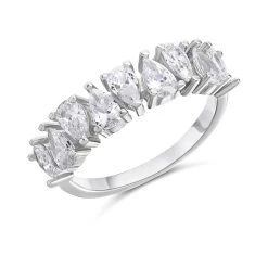 Silver Cubic Zirconia Pear Band Ring - F6088