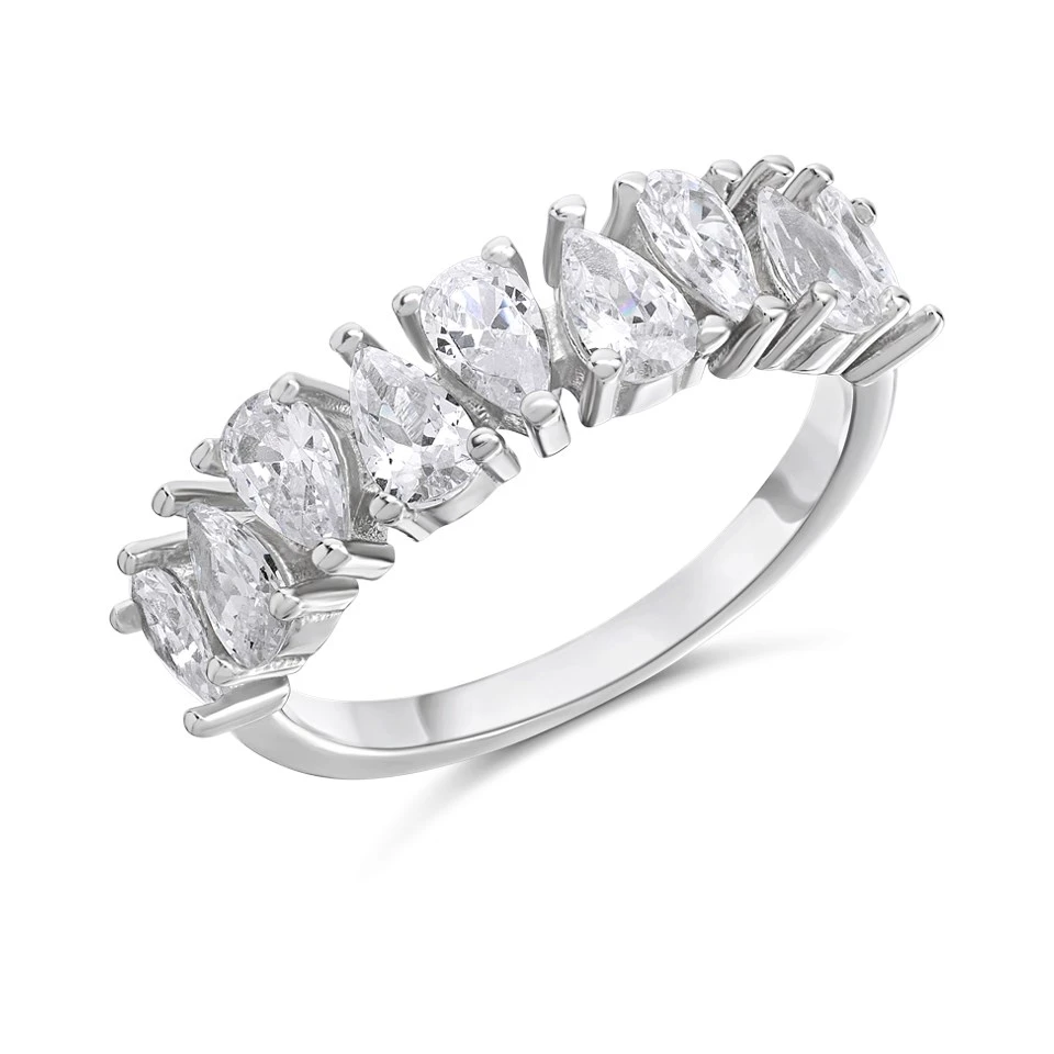Silver Cubic Zirconia Pear Band Ring - F6088 1 Silver Cubic Zirconia Pear Band Ring - F6088