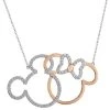 Disney Silver And Rose Plated Mickey And Minnie Cubic Zirconia Necklace - F6725
