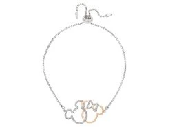 Disney Silver And Rose Plated Mickey And Minnie Slider Bracelet - F6727