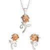 Disney Silver And Rose Plated Beauty And The Beast Necklace And Earrings Set - F6740