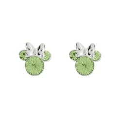 Disney Silver Minnie Green Crystal Birthstone Stud Earrings - August - F6782