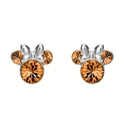 Disney Silver Minnie Orange Crystal Birthstone Stud Earrings - November - F6785