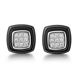 Fei Liu Silver And Black Ceramic Cubic Zirconia Stud Earrings - F7109